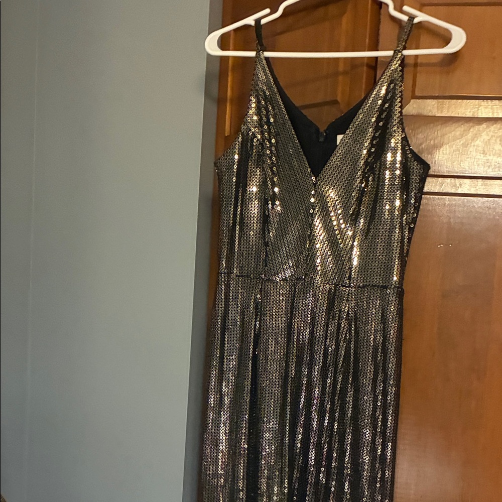 Dress the Population Black and Gold Maxi Dress